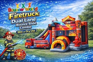 FIRETRUCK DUAL LANE BOUNCE SLIDE COMBO