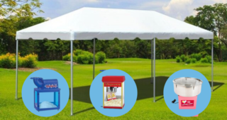 10' x 20' TENT & FUN FOODS PACKAGE<br><font color = blue>INCLUDES TENT & 3 FUN FOOD MACHINES</font>
