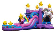 DELUXE UNICORN DUAL LANE BOUNCE SLIDE COMBO W/ POOL