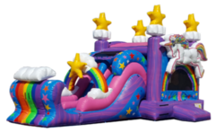 DELUXE UNICORN DUAL LANE BOUNCE SLIDE COMBO W/ DRY STOPPER