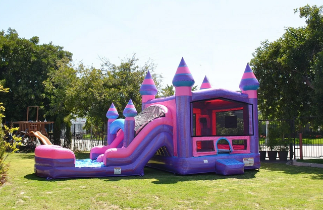 Pink and purple bounce house