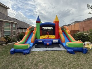 Rainbow Castle Bounce House with Dual Slides