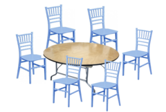 48" Kids Round Table and 6 Kids Blue Resin Chiavari Chairs