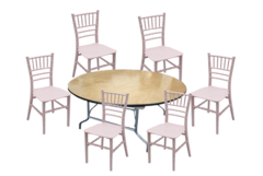 48" Kids Round Table and 6 Kids Pink Resin Chiavari Chairs
