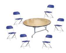 48" Kids Round Table and 6 Kids Blue Chairs
