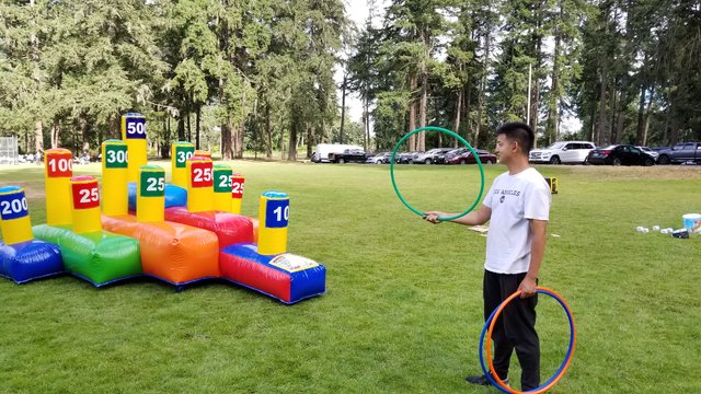 Hearthsong Giant Inflatable Ring Toss Backyard Carnival Game With