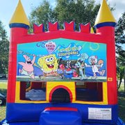 <b><font color=blue><b>SpongeBob Bounce House w/Basketball Hoop Inside</font><br><small>Best for ages 4+<br> <font color=red>Space Needed 15 W x 15 D x 16 H</font></b></small>