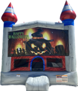 <b><font color=blue><b>Halloween Pumpkin Bounce House w/Basketball Hoop Inside</font><br><small>Best for ages 4+<br> <font color=red>Space Needed 15 W x 15 D x 16 H</font></b></small>