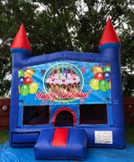 Boys Happy Birthday Bounce House w/Basketball Hoop InsideBest for ages 4+ Space Needed 15 W x 15 D x 16 H