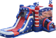 <b><font color=blue><b>Old Glory USA Bounce House Slide Combo (Wet)</font><br><small>Best for ages 3+<br> <font color=red>Space Needed 20 W x 32 L x 19 H</font></b></small>