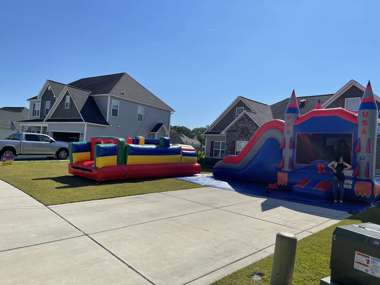 obstacle course inflatable alongside bounce house inflatable with slide