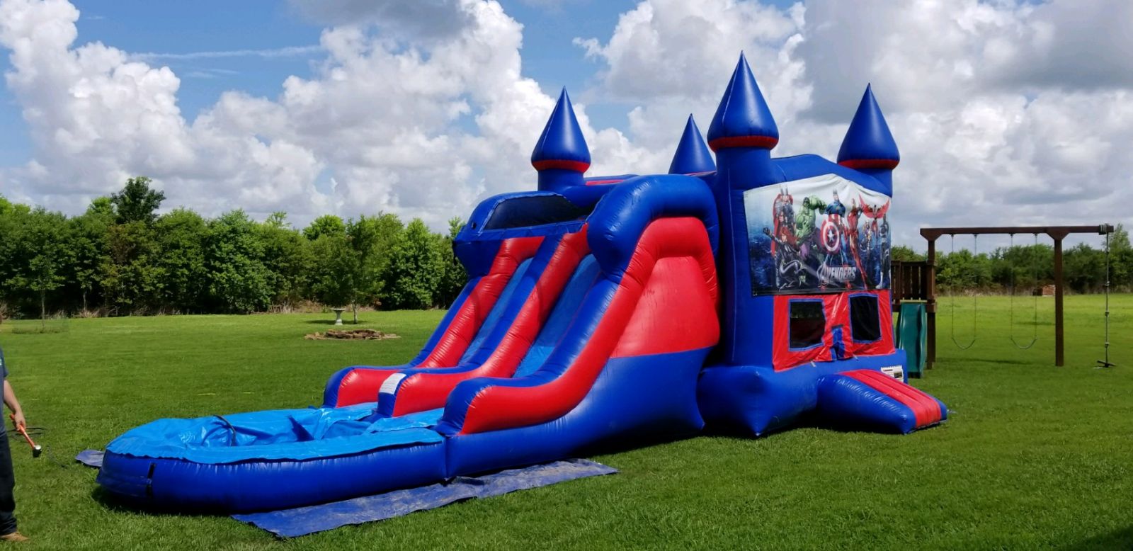 Avengers 7' Double Lane Water Slide Bounce House Combo Rentals