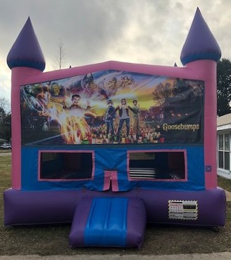 Goosebumps Pink and Purple Bounce House Front