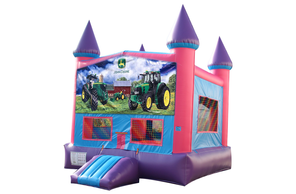 John Deere Pink and Purple Bounce House Side and Front
