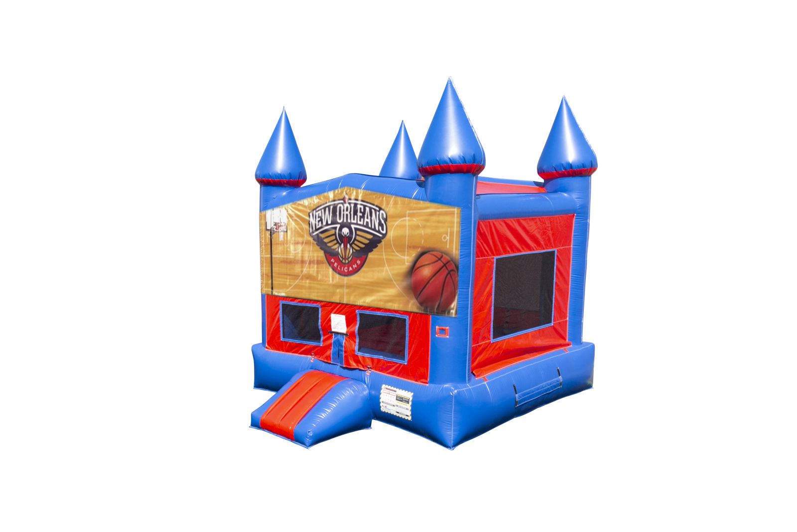 Themed Red and Blue Bounce House front and side