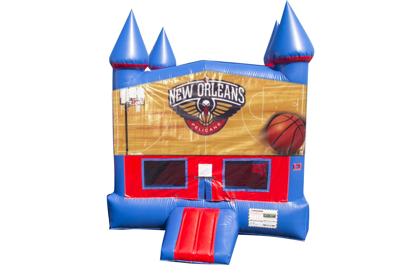 Themed Red and Blue Bounce House Front