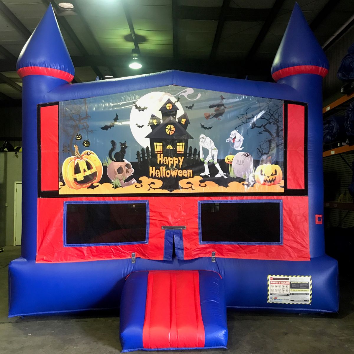 Red and Blue Halloween Bounce House Front