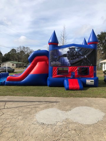 Black Panther 7' Double Lane Dry Slide Bounce House Combo