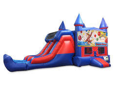 Curious George Birthday 7' Double Lane Dry Slide With Bounce House