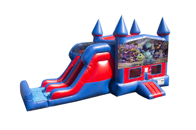 Monsters, Inc. 7' Double Lane Dry Slide With Bounce House
