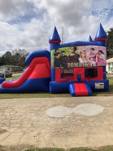 Zombies 7' Double Lane Dry Slide With Bounce House