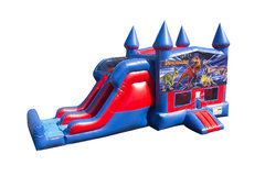 Dinosaur 7' Double Lane Dry Slide With Bounce House