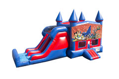 Disney Characters 7' Double Lane Dry Slide With Bounce House