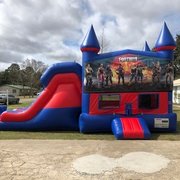 Fortnite 7' Double Lane Dry Slide With Bounce House
