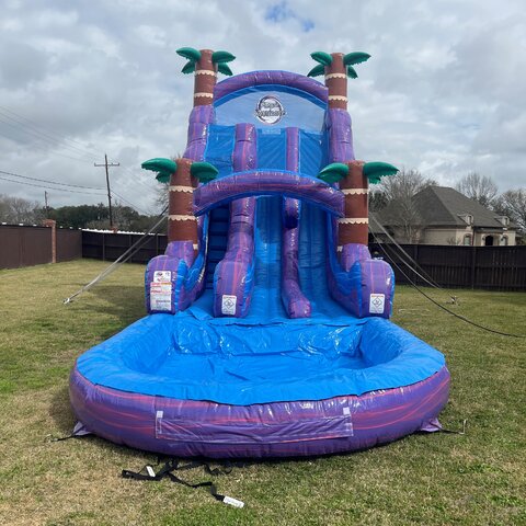 22' Purple Hurricane Double Lane Water Slide With Big Pool