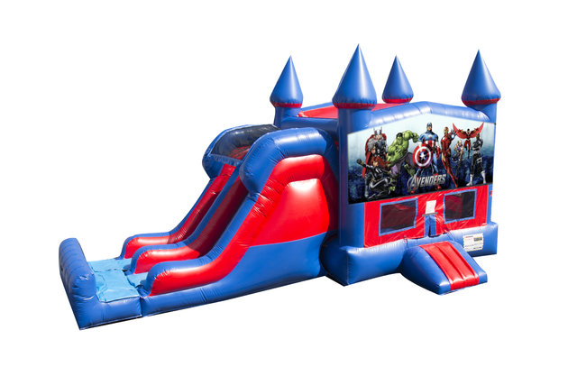 Avengers 7' Double Lane Dry Slide With Bounce House