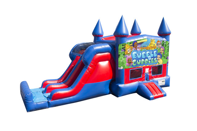 Bubble Guppies 7' Double Lane Dry Slide With Bounce House