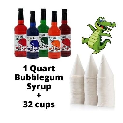 Bubblegum Snow Cone Flavor Syrup and Serving Cones