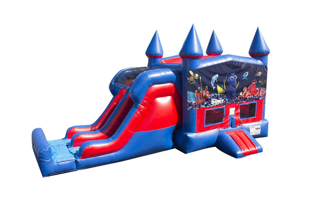Finding Dory 7' Double Lane Dry Slide With Bounce House