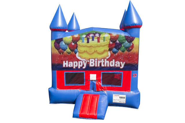 Happy Birthday Cake Bounce House With Basketball Goal