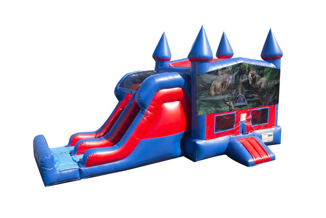 Jurassic World 7' Double Lane Dry Slide With Bounce House