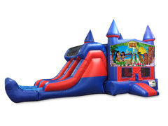 Hawaiian Luau 7' Double Lane Dry Slide With Bounce House