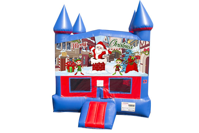 Merry Christmas Bounce House with Basketball Goal