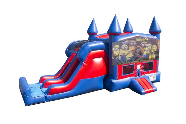Minions 7' Double Lane Dry Slide With Bounce House