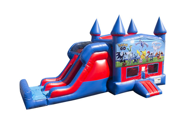 Pokemon 7' Double Lane Dry Slide With Bounce House
