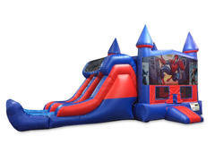 Spiderman 7' Double Lane Dry Slide With Bounce House