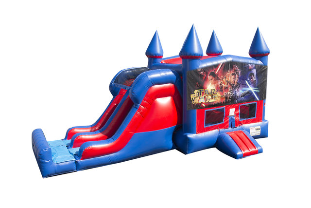 Star Wars 7' Double Lane Dry Slide With Bounce House