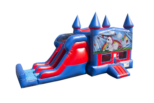 Unicorn 7' Double Lane Dry Slide With Bounce House