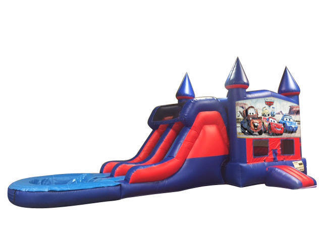 Cars 7' Double Lane Water Slide With Bounce House
