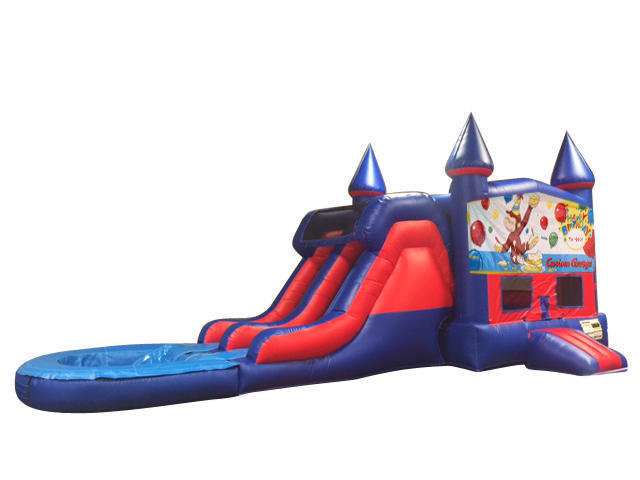 Curious George Birthday 7' Double Lane Water Slide With Bounce House