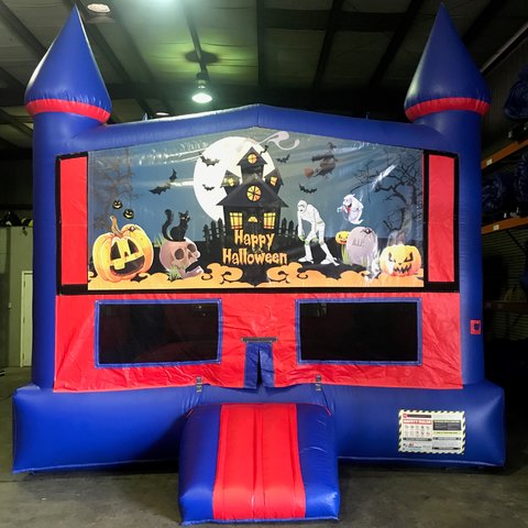 Happy Halloween Bounce House With Basketball Goal