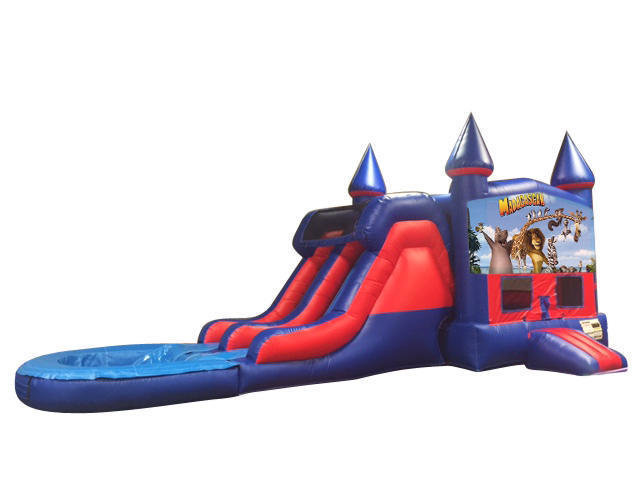 Madagascar 7' Double Lane Water Slide With Bounce House