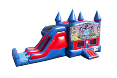 Disney Princess 7' Double Lane Dry Slide With Bounce House