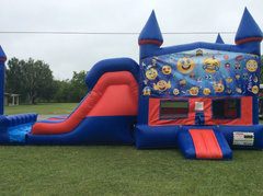 Emoji 7' Double Lane Dry Slide With Bounce House