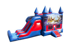 Santa and Rudolph 7' Double Lane Dry Slide With Bounce House