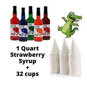 Strawberry Snow Cone Flavor Syrup and Serving Cones